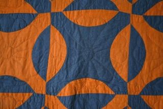 VIBRANT Blue & Cheddar Mennonite Rob Peter to Pay Paul Antique Quilt 7