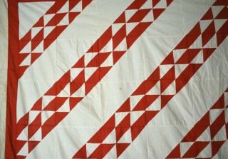 UNUSUAL Vintage 1880 ' s Red & White Barn Raising Antique Quilt Top GREAT DESIGN 7