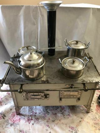 Antique German Marklin Dollhouse Stove W/ Alcohol Burner And Stovetop Cookwear