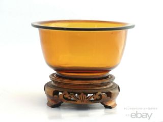 19th C.  Antique Chinese Peking Amber Glass Monochrome Bowl Qing Dynasty