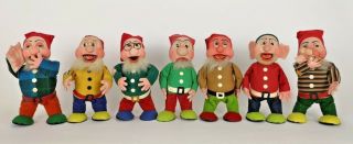 Antique Vtg 30s/40s Disney Snow White Seven Dwarfs 11 " Felt Figurines Doll Toys