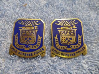 Rare C.  1941 Colorado Defence Force Pins Enamel & Brass State Guard