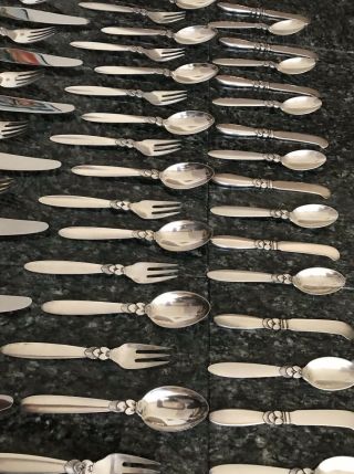 Georg Jensen CACTUS Sterling Silver Flatware Set Service for 8 6