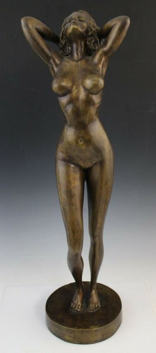 Signed Michel 21.  5 " Nude Female Woman Bronze Figural Sculpture