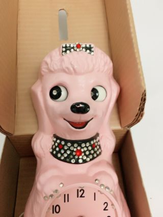 VTG 60s NIB Pink French Poodle Kit Kat Jeweled Wall Clock Eyes Move Tail Wags 2