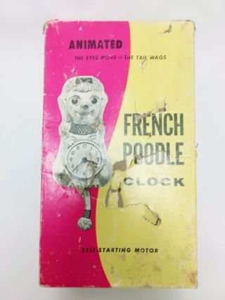 VTG 60s NIB Pink French Poodle Kit Kat Jeweled Wall Clock Eyes Move Tail Wags 3