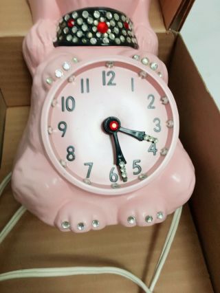 VTG 60s NIB Pink French Poodle Kit Kat Jeweled Wall Clock Eyes Move Tail Wags 4