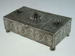 Large Antique Islamic Filigree Solid Silver Box Circa 1900 11