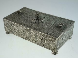 Large Antique Islamic Filigree Solid Silver Box Circa 1900