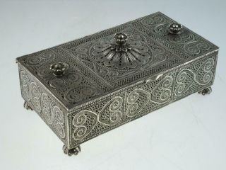 Large Antique Islamic Filigree Solid Silver Box Circa 1900 3