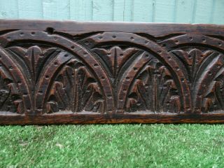 16thc Gothic Wooden Oak Relief Carved Panel With Gothic Carvings C1590