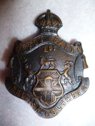 Cef - 1st Depot Battalion (british Columbia) Cap Badge - Canada Ww1,  O.  B.  Allan