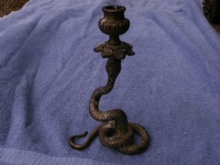 Vintage Art Nouveau Bronze,  Or Brass Coiled Snake Serpent Candlestick Grotesque