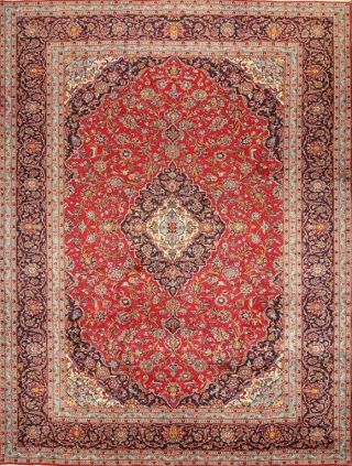 Vintage Handmade Floral Red 10x13 Kaashan Persian Oriental Hand - Knotted Area Rug