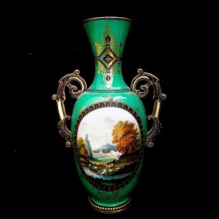 Stunning 19th C.  Continental Hand Painted Portrait Vase. 2