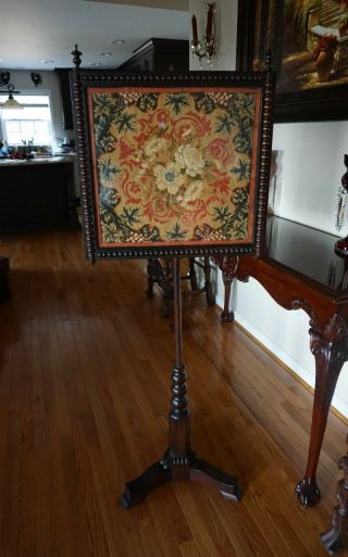 Antique Needlepoint Adjustable Firescreen