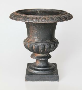 Antique French Neoclassical Black Cast Iron Garden Urn Planter
