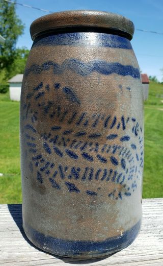 Antique Hamilton Jones 19th Century Blue Colbalt Salt Glazed Stoneware.