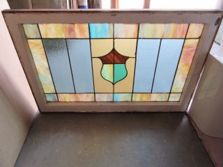 Antique American Stained Glass Window 36 X 23.  75 Architectural Salvage