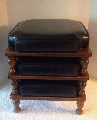 3 VINTAGE MID CENTURY ETHAN ALLEN BLACK STACKING NESTING FOOT STOOLS OTTOMANS 10