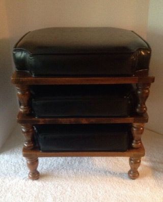 3 Vintage Mid Century Ethan Allen Black Stacking Nesting Foot Stools Ottomans