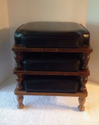 3 VINTAGE MID CENTURY ETHAN ALLEN BLACK STACKING NESTING FOOT STOOLS OTTOMANS 8