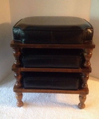 3 VINTAGE MID CENTURY ETHAN ALLEN BLACK STACKING NESTING FOOT STOOLS OTTOMANS 9