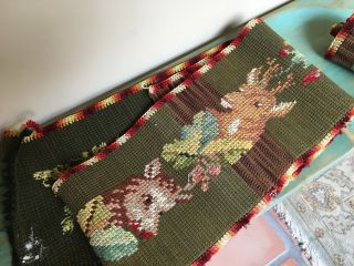 Tapestry Reindeer Antique Wall Hanging Handwoven Table Runner Crochet Olive