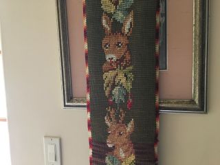 Tapestry Reindeer Antique Wall Hanging Handwoven Table Runner Crochet Olive 3