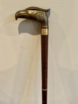 Antique Brass Bronze Eagle Head Wooden Walking Stick Cane Smuggling 3 Piece Vf