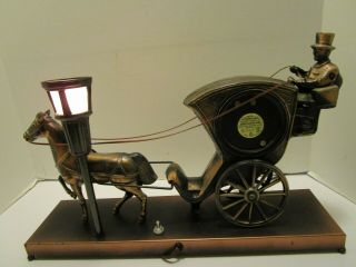 UNITED METAL GOODS ANIMATED LIGHTED HANSOM CAB HORSE & CARRIAGE CLOCK 2