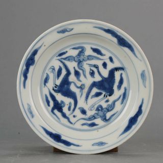 Antique Chinese 17th C Porcelain Ming/transitional Plate Cranes Tianqi C.