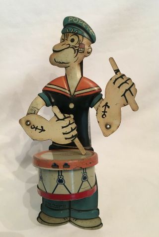 Popeye Drummer By J.  Chein Company 1932 - With Display Box