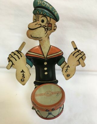 Popeye Drummer by J.  Chein Company 1932 - with Display Box 3