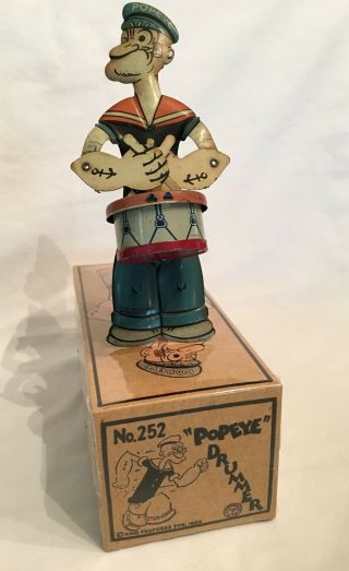 Popeye Drummer by J.  Chein Company 1932 - with Display Box 5