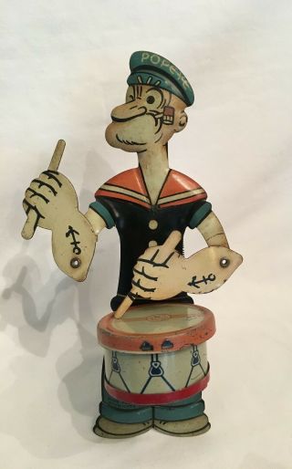 Popeye Drummer by J.  Chein Company 1932 - with Display Box 6