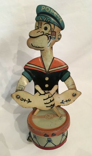 Popeye Drummer by J.  Chein Company 1932 - with Display Box 7