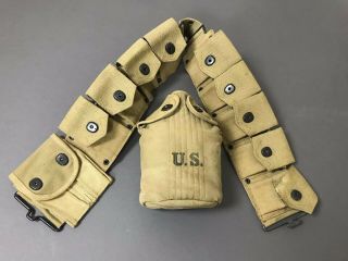 Ww1 1918 Us Army Web Gear Belt Pistol Clip & Cartridge Holder Canteen Ww2 - Rj79