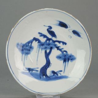 Antique Chinese 17c Ming Tianqi Transitional China Plate Bird Tree