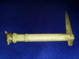 Folding Toothpick Hand Carved Nautical Scrimshaw Tooth Pick ANTIQUE 2