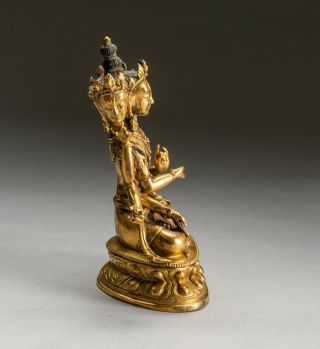 Chinese Antique 19th Sino - Tibetan Style Gilt Bronze Buddha 2