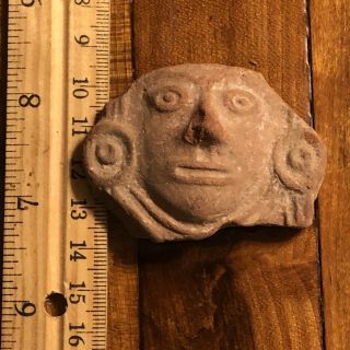 Pre - Columbian Pottery Antiquity Human Face Stone Central American Clay Artifact