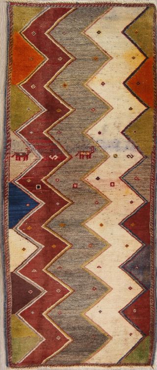 Vintage Zig/zag Geometric Gabbeh Persian Tribal Wool Runner Rug Hand - Made 2 