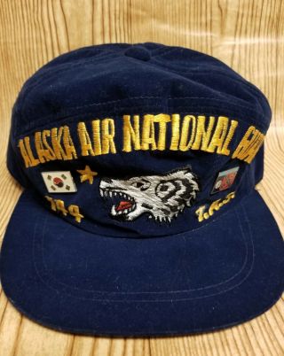 Vintage Alaska Air National Guard Embroidered Velour Blue Snap Back Trucker Hat