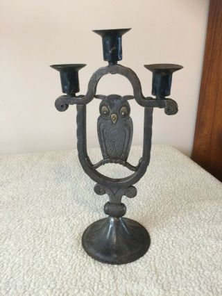 Goberg Arts And Crafts Hugo Berger Wrought Iron Owl Candlestick
