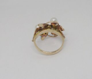 ART DECO ANTIQUE TY LEE 14K YELLOW GOLD NATURAL JADE CULTURED PEARL RING T.  Y.  L. 6