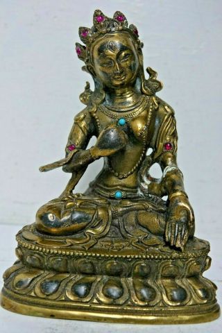 Chinese Gilt Bronze Figure Set With Jewels & Character Marks Rare