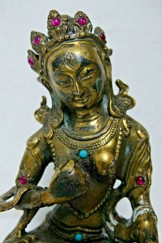 CHINESE GILT BRONZE FIGURE SET WITH JEWELS & CHARACTER MARKS RARE 2