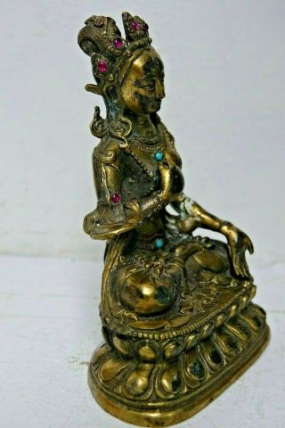 CHINESE GILT BRONZE FIGURE SET WITH JEWELS & CHARACTER MARKS RARE 4