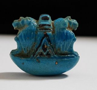 Egyptian Glazed Faience Double Baboon Riding Solar Boat Amulet